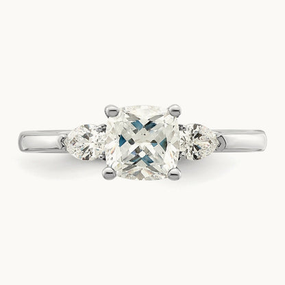 3 Stone Pear/Cushion Semi-Mount Dia Ring, 14K White Gold