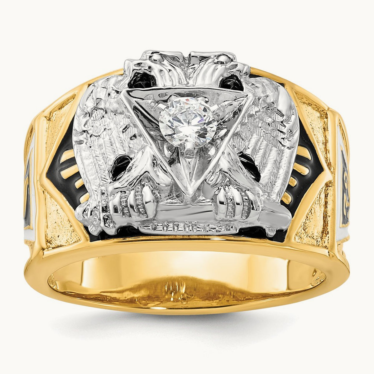 14ktt IBGoodman Men's Enamel & Dia 32nd Scottish Rite Masonic Ring