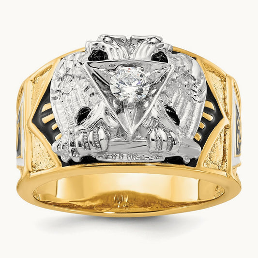 14ktt IBGoodman Men's Enamel & Dia 32nd Scottish Rite Masonic Ring