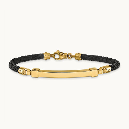 Polished Bar Leather Bracelet, 14K