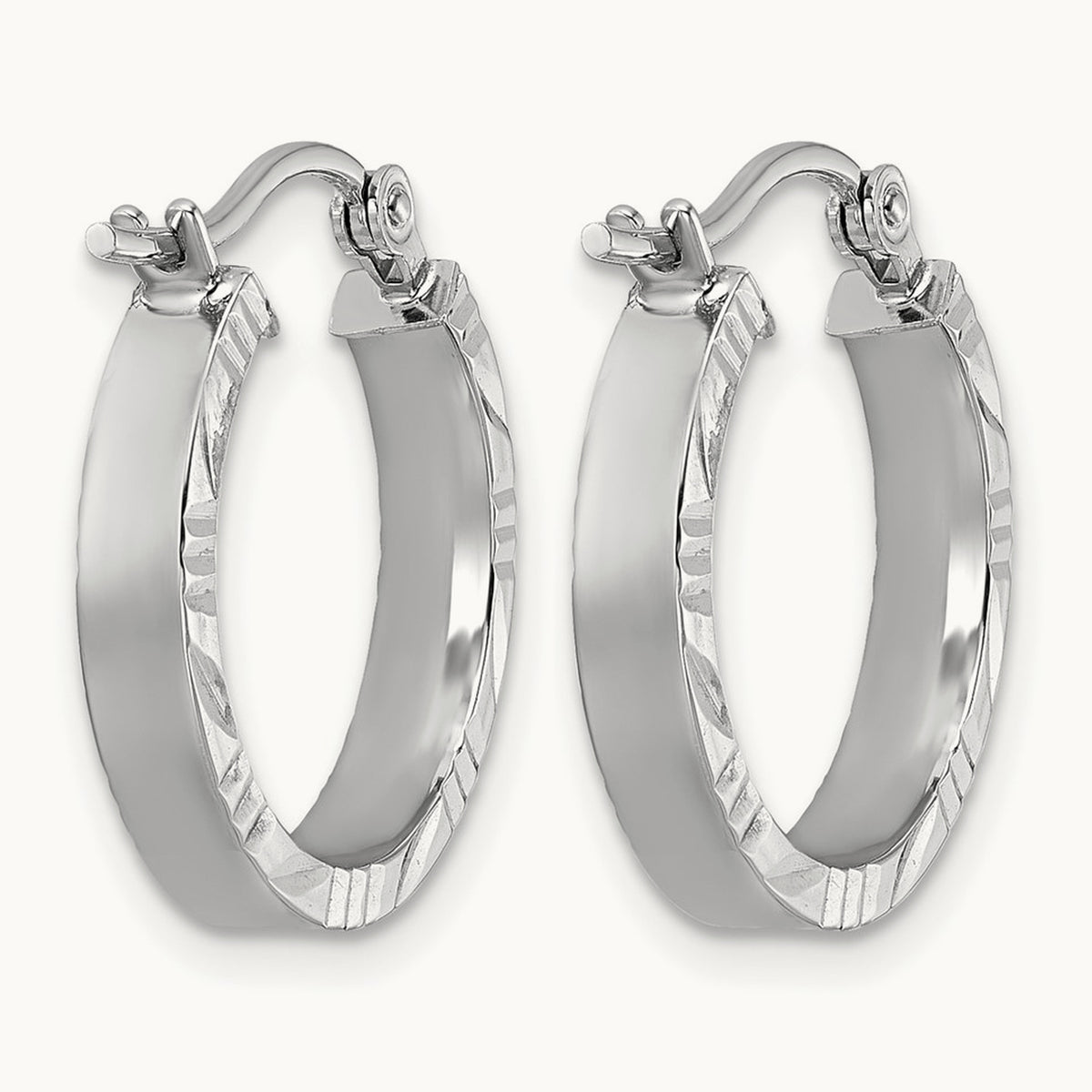 Small Diamond-cut Edge Polished Hoop Earrings — 10K White Gold