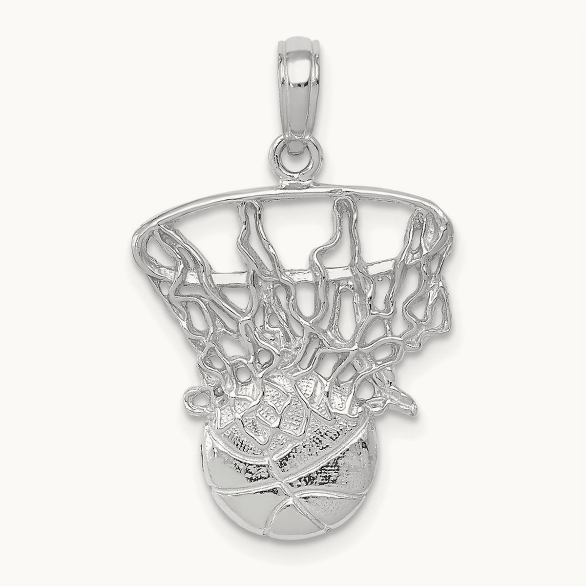Swoosh Basketball and Net Pendant — 14K White Gold