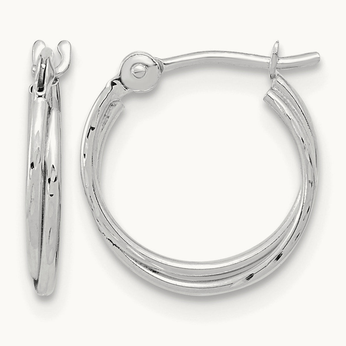 Diamond Cut Polished Double Hoops — 14K White Gold