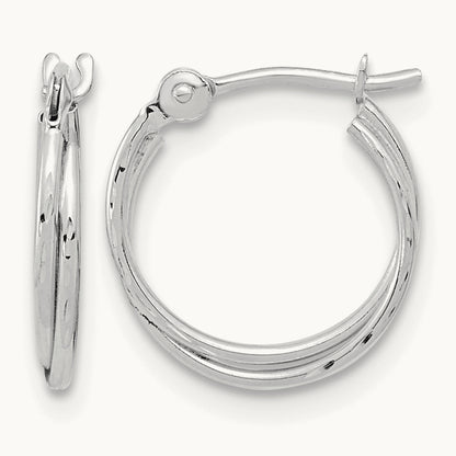 Diamond Cut Polished Double Hoops — 14K White Gold