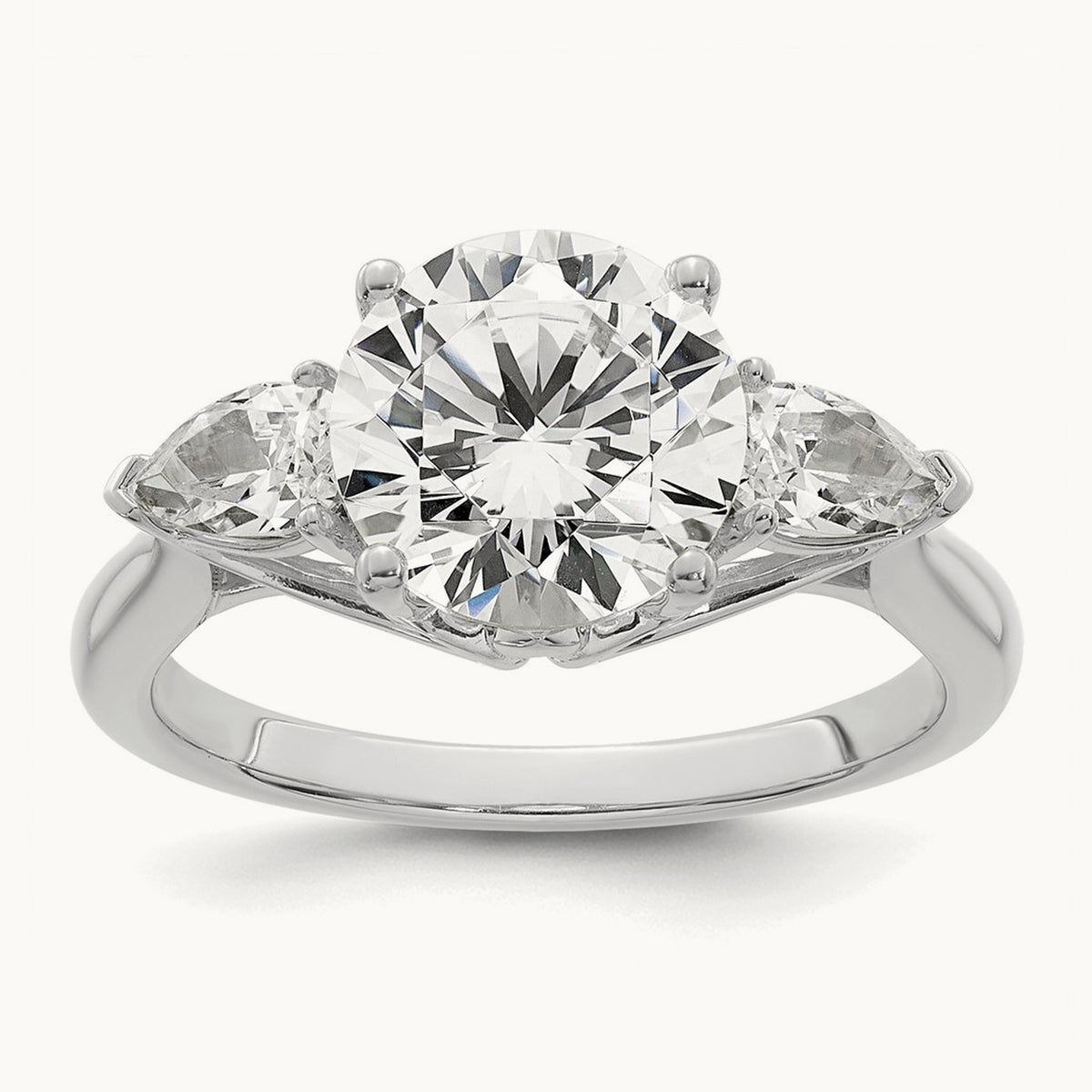 Round with Pear 3 Stone Engagement Ring, 1.25-3.50 ct tw Lab-Grown Diamond — 3 5/8 ct, 14K White Gold