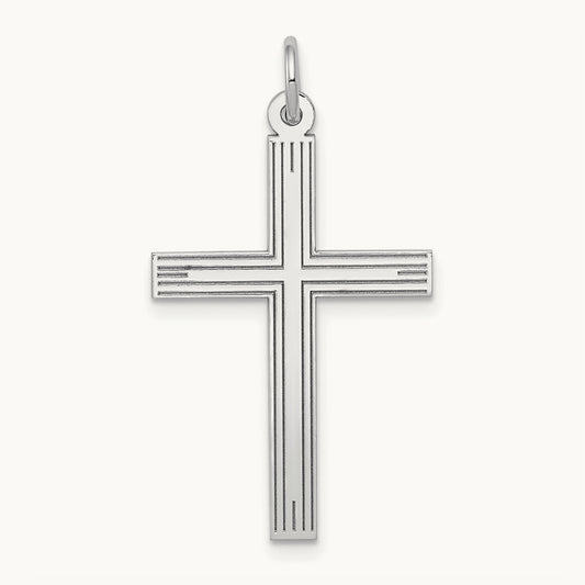 Laser Designed Cross Pendant, 14K White Gold