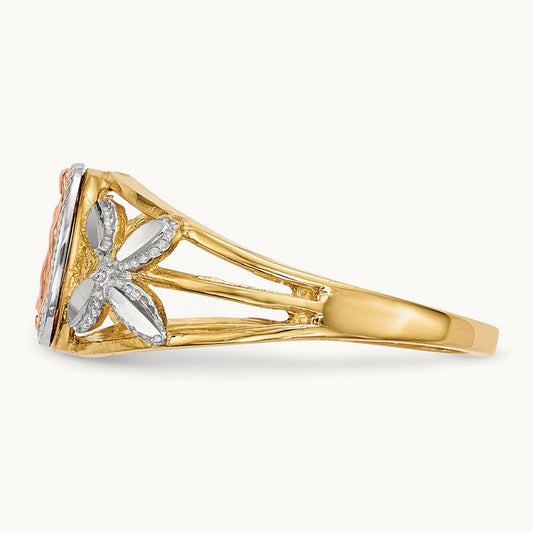 w/White Rhodium Polished Our Lady of Guadalupe Ring, 14K Two-tone
