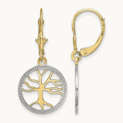 Tree of Life w/ RH Round Frame Leverback Earrings, 14K