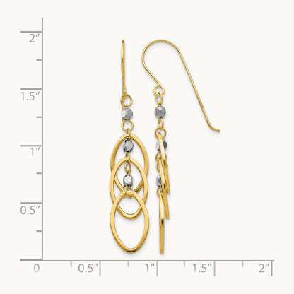 Oval Beaded Dangle Earrings, 14K Two-tone
