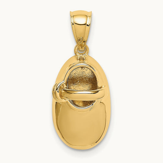 Polished 3D Baby Shoe Pendant, 14K