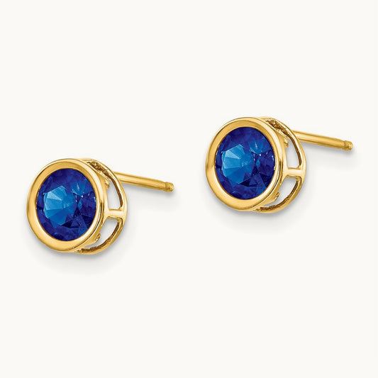 Bezel Sapphire Stud Earrings, 5mm, 14K