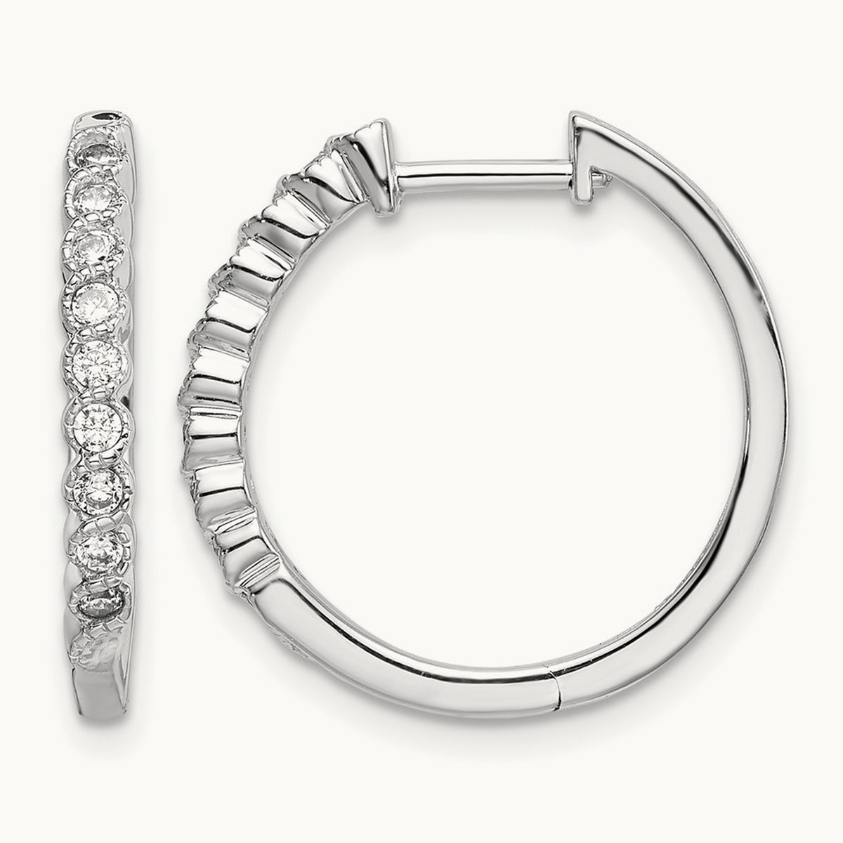 Polished Diamond Hinged Hoop Earrings, 14K White Gold