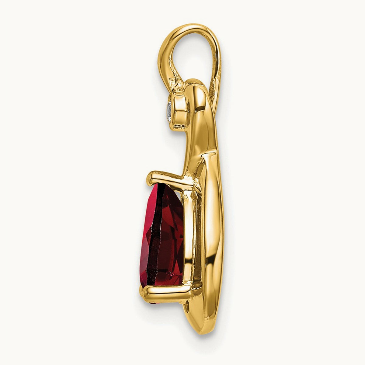 Pear Garnet and Diamond Pendant — 14K Yellow Gold