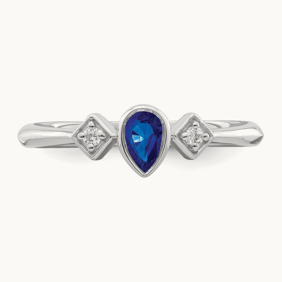 Pear Bezel Sapphire and Diamond Ring — 14K White Gold, 7