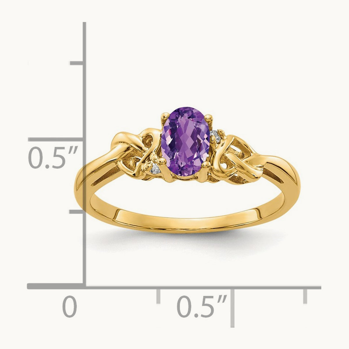 6x4mm Oval Amethyst AA Diamond ring, 14K