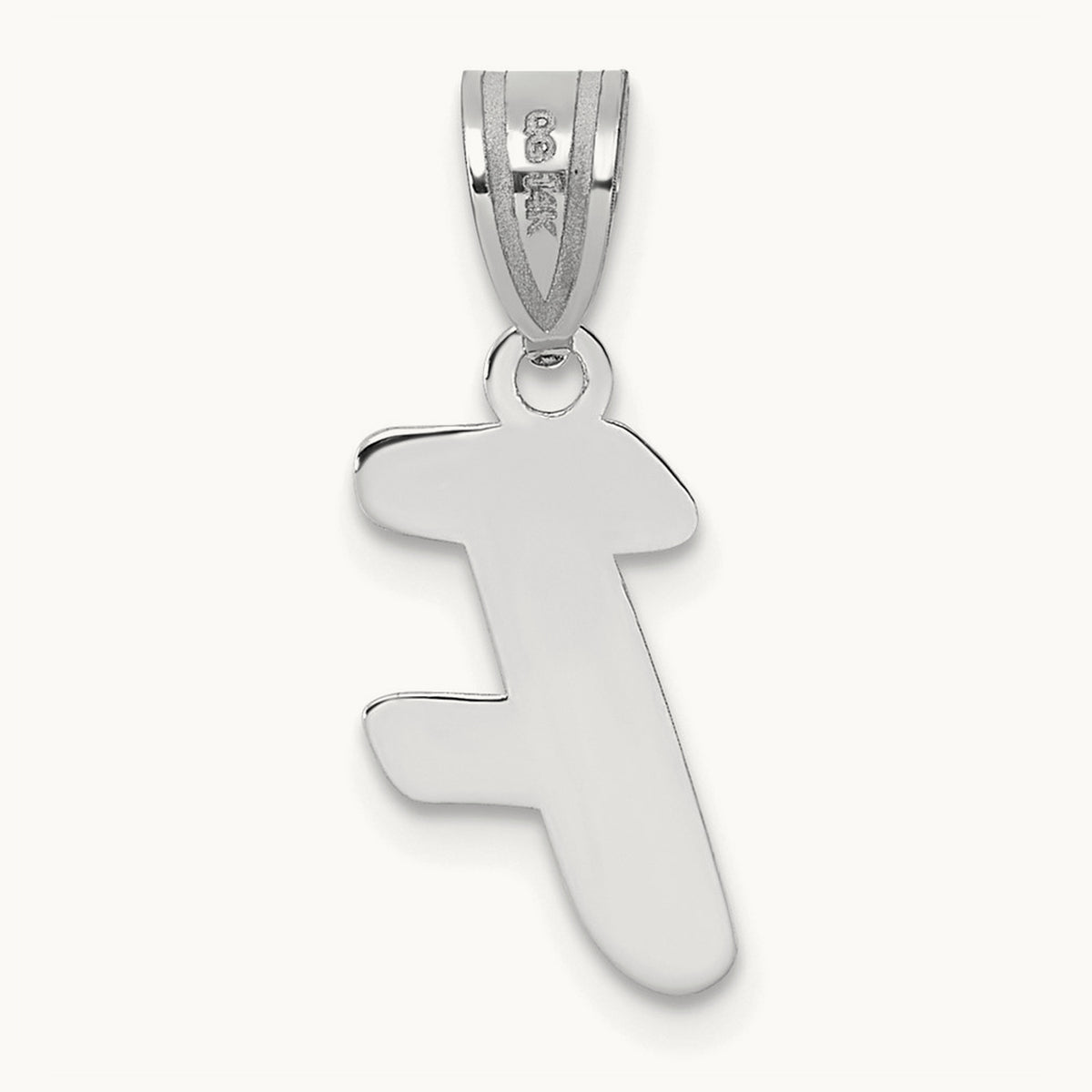 Polished Script Initial Pendant — 14K White Gold, F