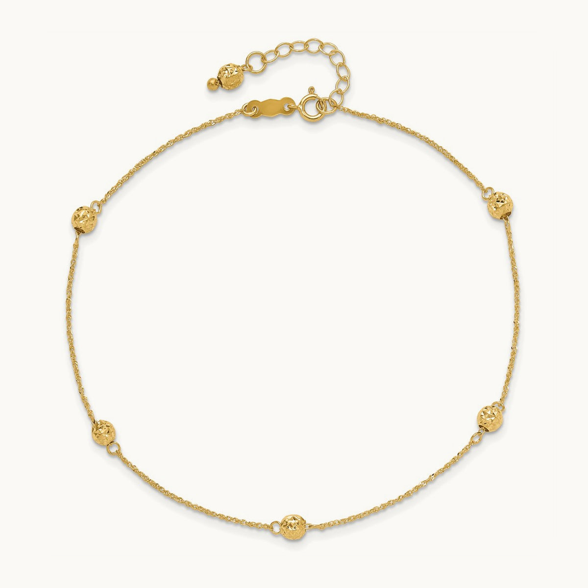 Diamond-cut Bead w/ 1in ext. Anklet, 14K
