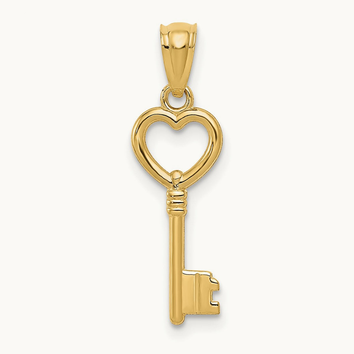 Polished 3D Heart Key Charm, 14K