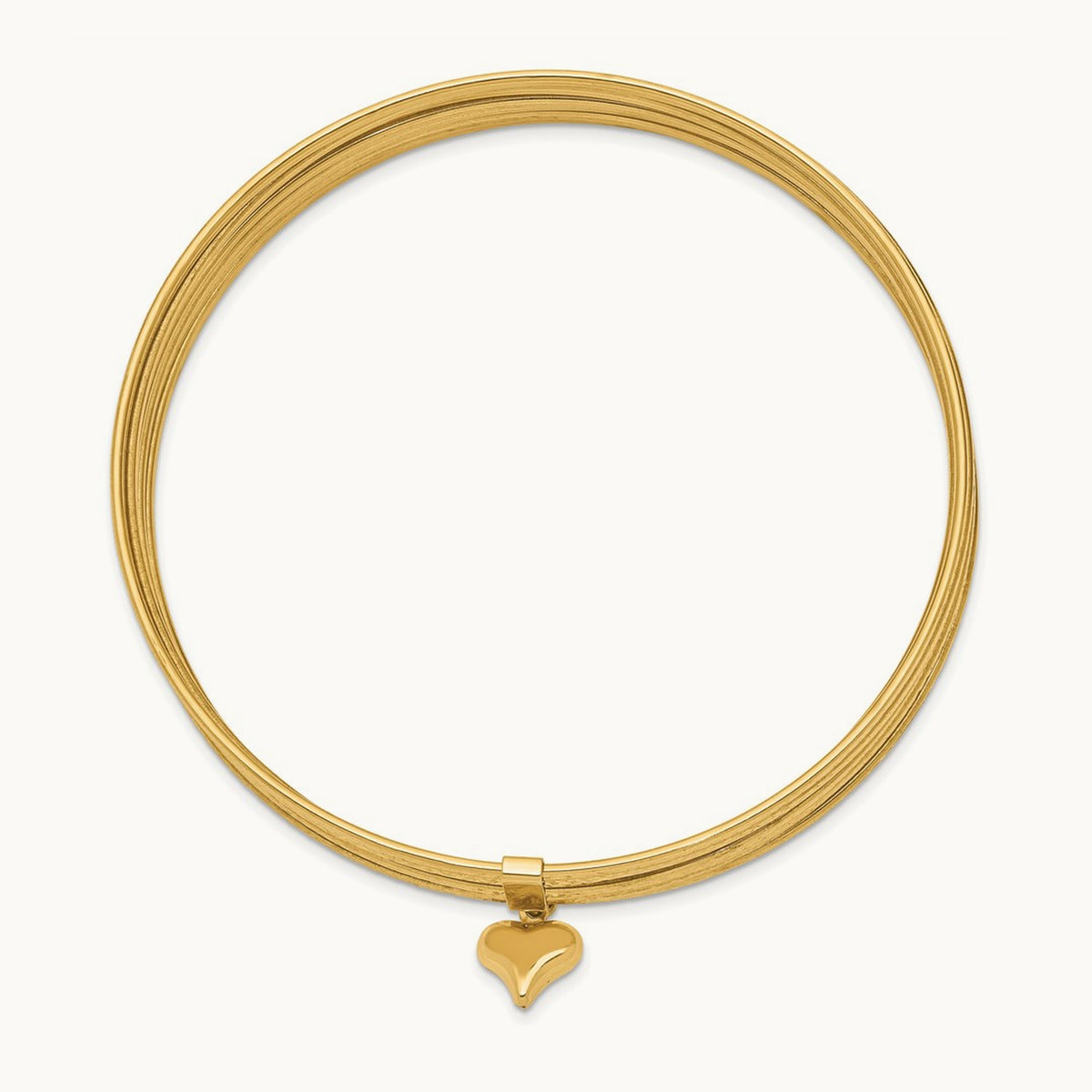 w/ Dangle Heart Set of 7 Slip-on Textured Bangles, 14K