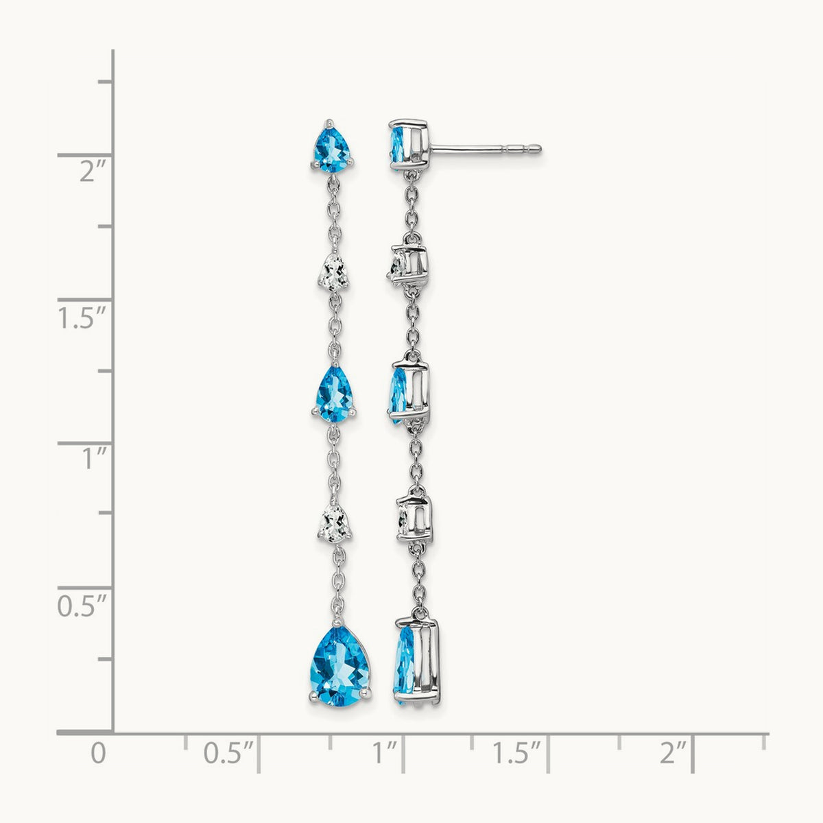 Blue Topaz and Topaz Dangle Earrings — 14K White Gold