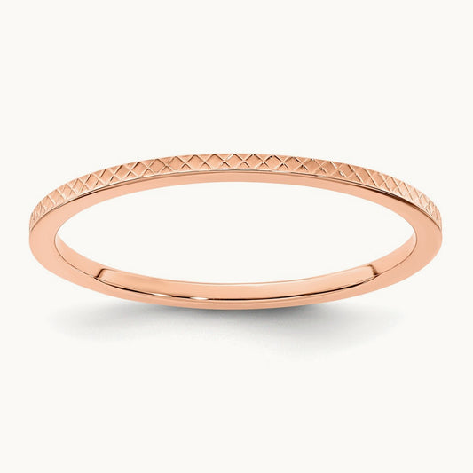 Criss-Cross Pattern Stackable Band — 14K Rose Gold