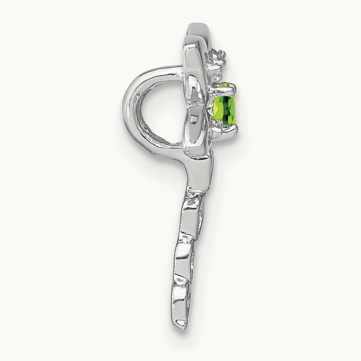 Peridot and Diamond Dragonfly Chain Slide, 14K White Gold