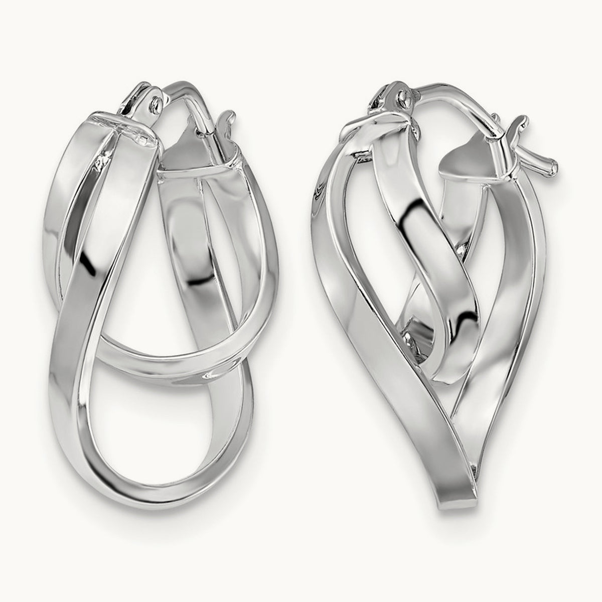 w/Wht RH-plating Polished Hinged Hoop Earrings, 14K — Leslie's
