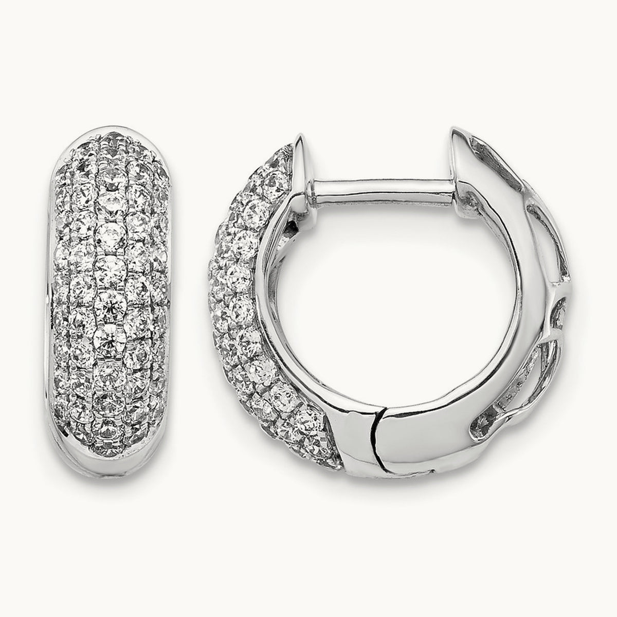 Diamond Hinged Hoop Earrings, 14K White Gold