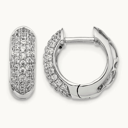 Diamond Hinged Hoop Earrings, 14K White Gold