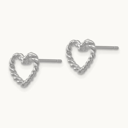 Heart Post Earrings, 14K White Gold