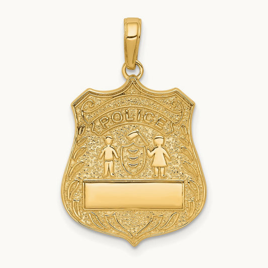 Large Police Badge Pendant, 14K