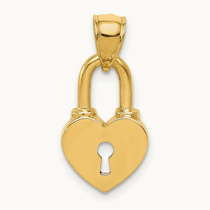 Polished Heart Lock Charm, 14K