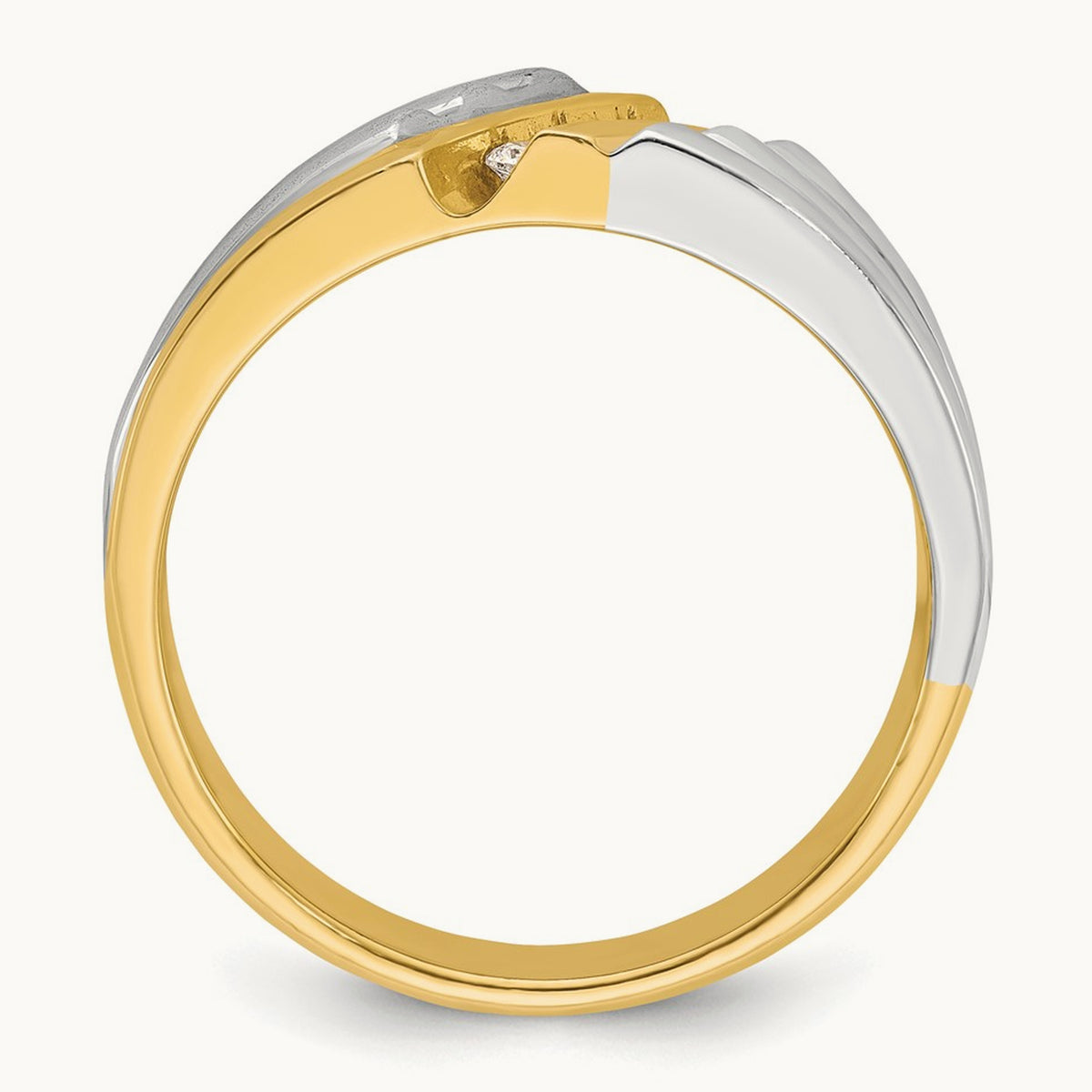 14ktt IBGoodman Men's Polished and Grooved 3-Stone Diamond Ring
