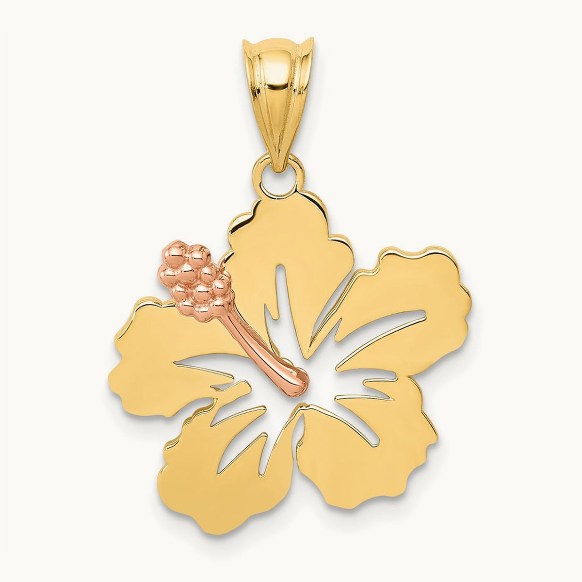Hibiscus Flower Pendant, 14K Yellow with Rose Gold
