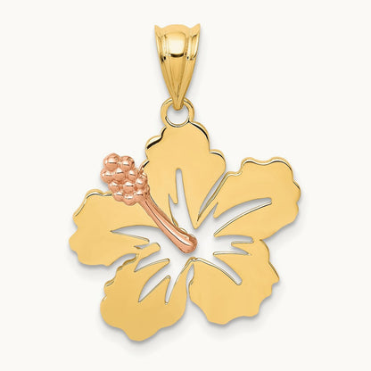 Hibiscus Flower Pendant, 14K Yellow with Rose Gold