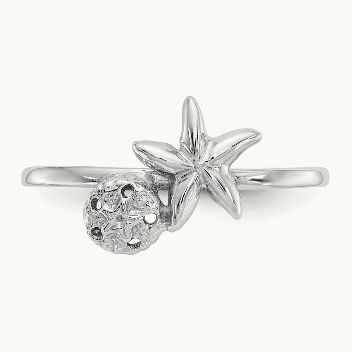Polished Starfish & Sand Dollar Ring, 14K White Gold