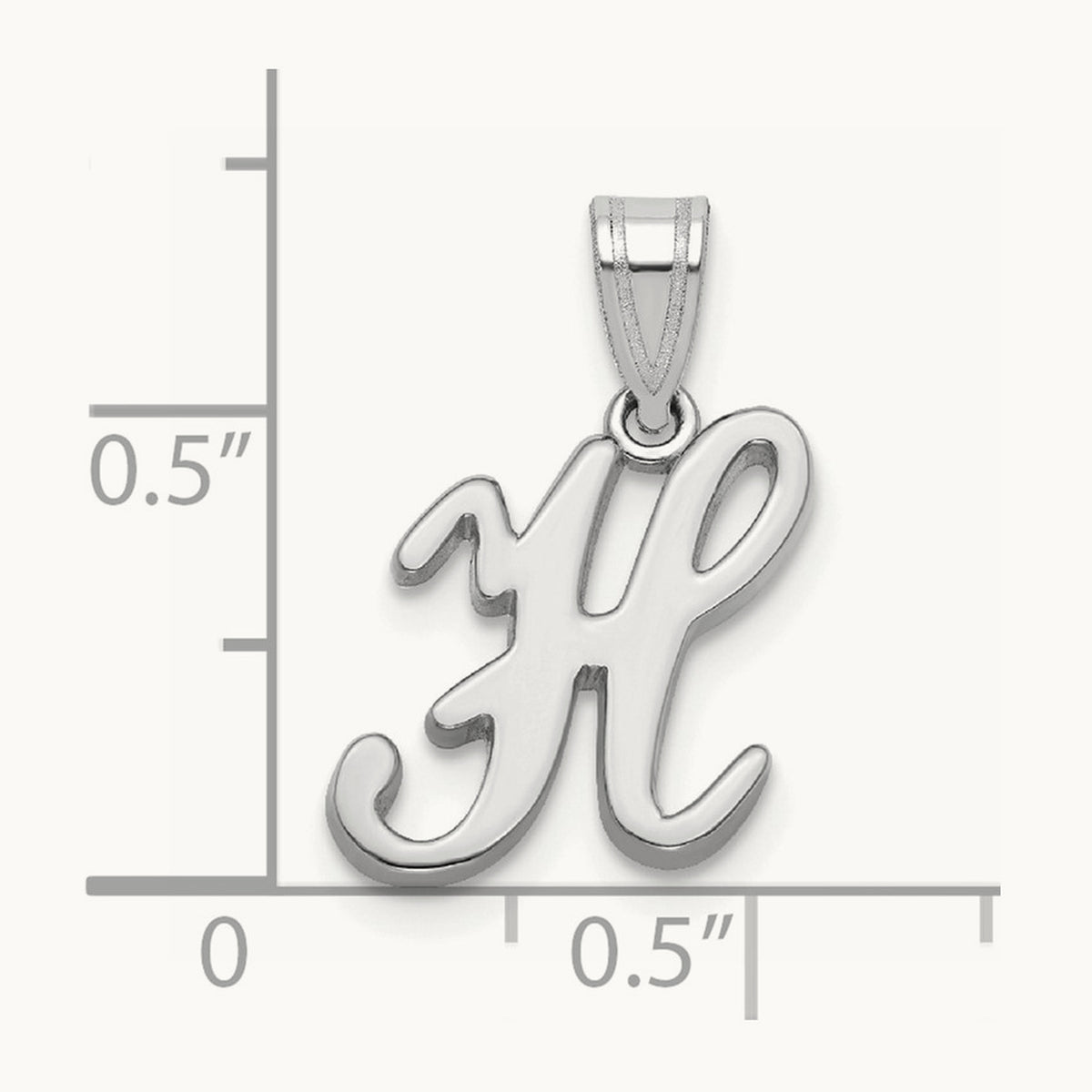 White Gold Script Letter H Initial Pendant, 14K White Gold