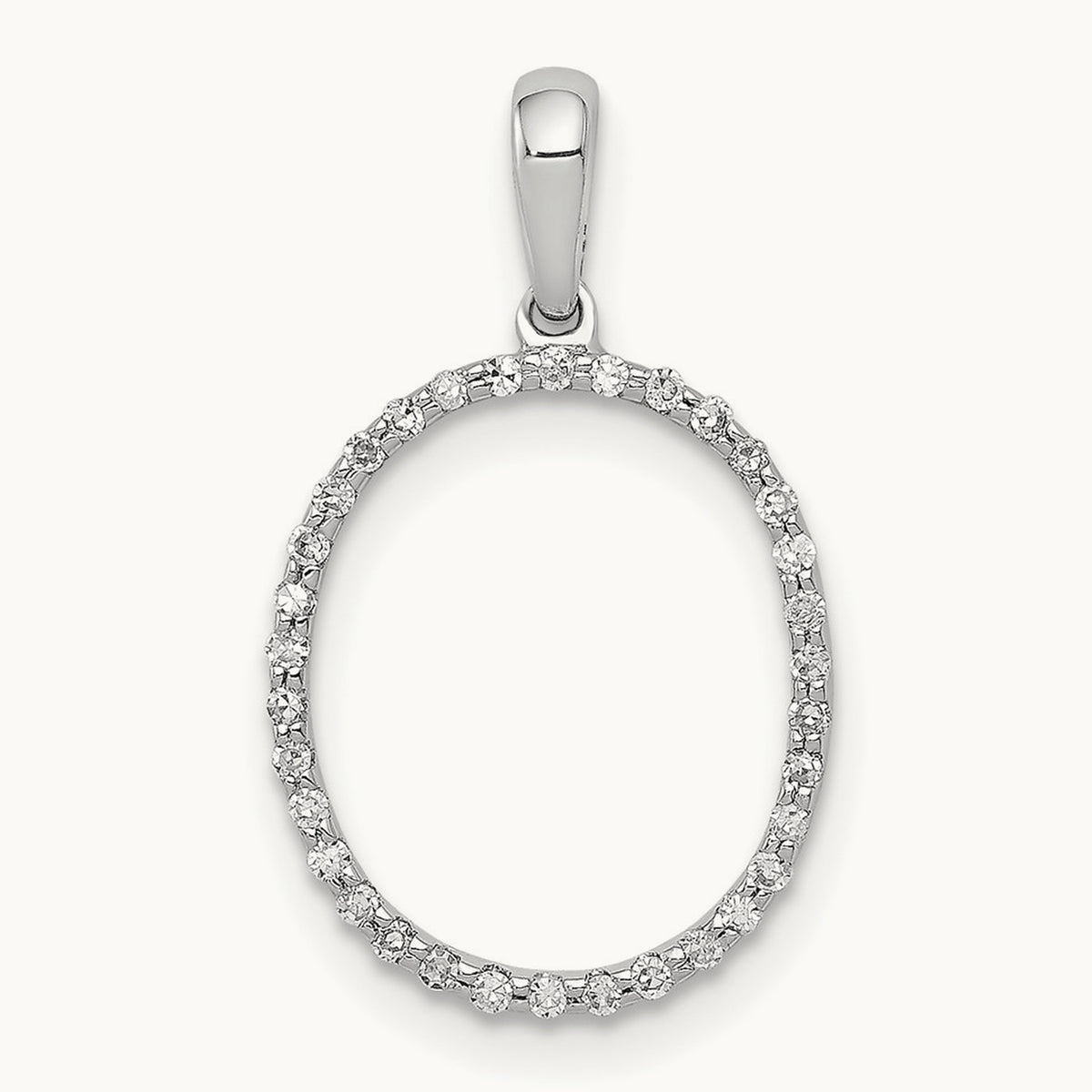Diamond Letter O Initial Pendant, 14K White Gold