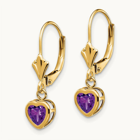 Heart Amethyst Earrings, 5mm, 14K