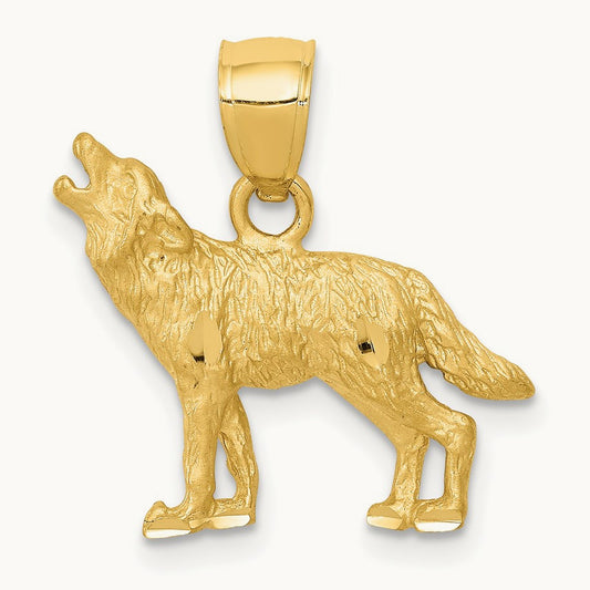 Diamond-cut Wolf Pendant, 14K