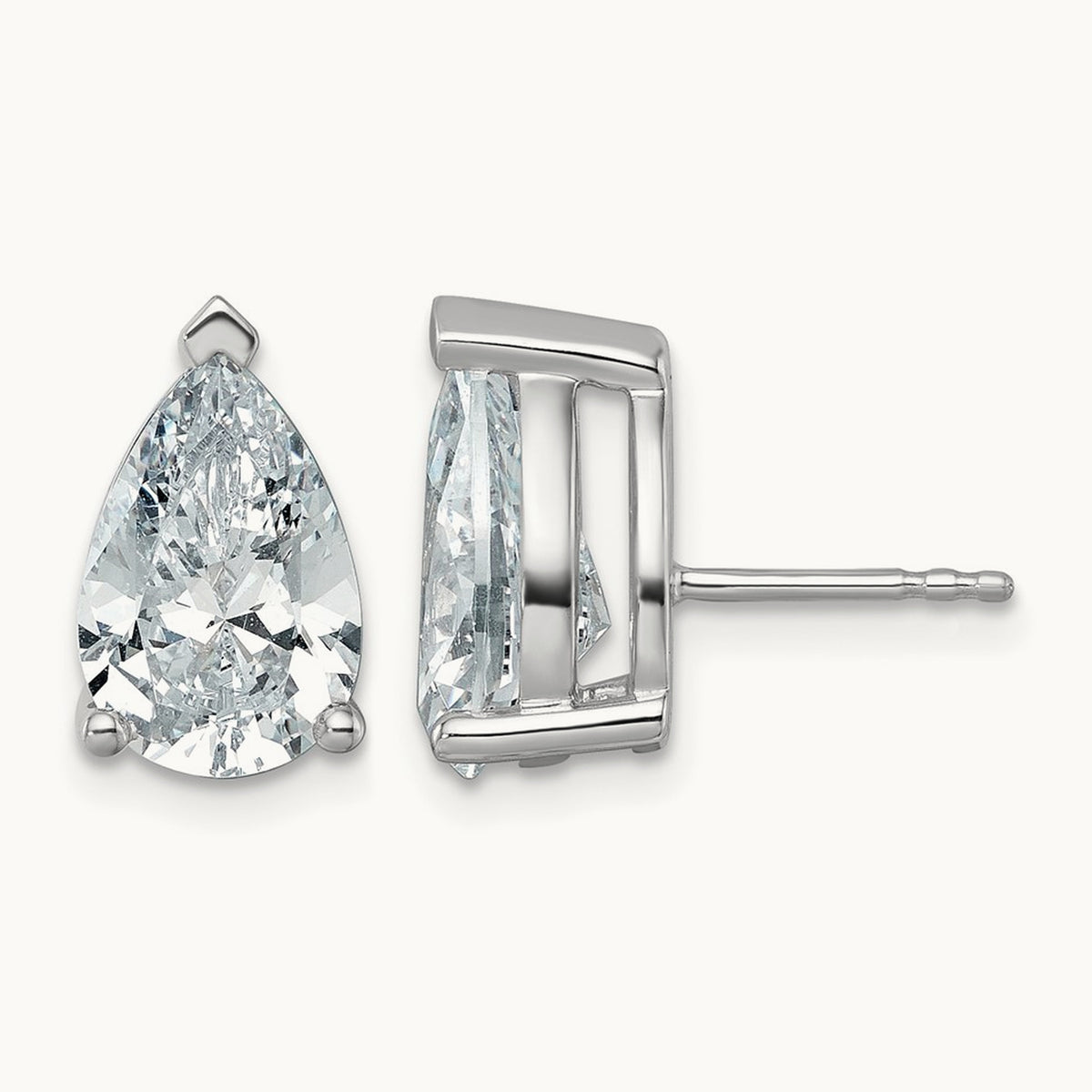Pear 3 Prong Stud Earrings, 0.50-6.00 ct tw Lab-Grown Diamond — 6 ct, 14K White Gold