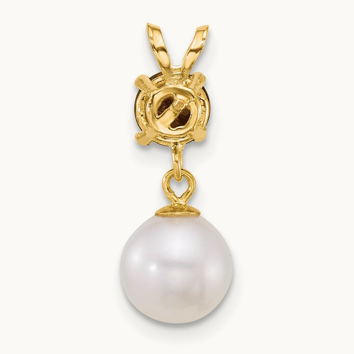 7- Round White FWC Pearl and Garnet Pendant, 8mm, 14K