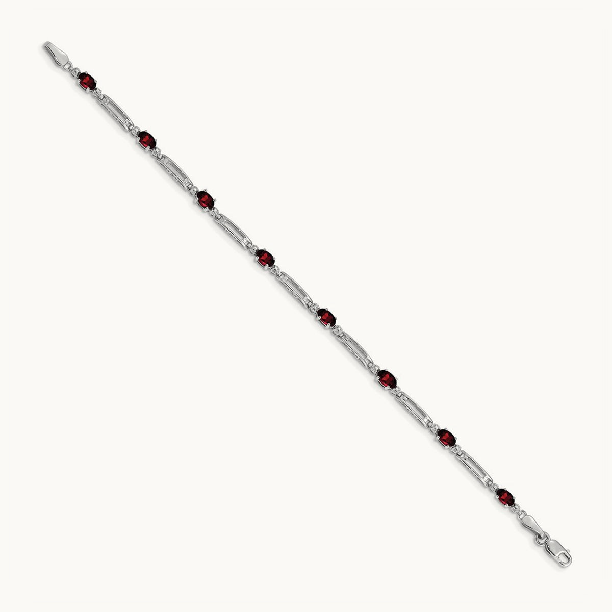 Diamond and Garnet Bracelet, 14K White Gold