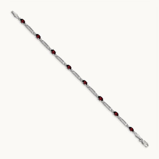 Diamond and Garnet Bracelet, 14K White Gold