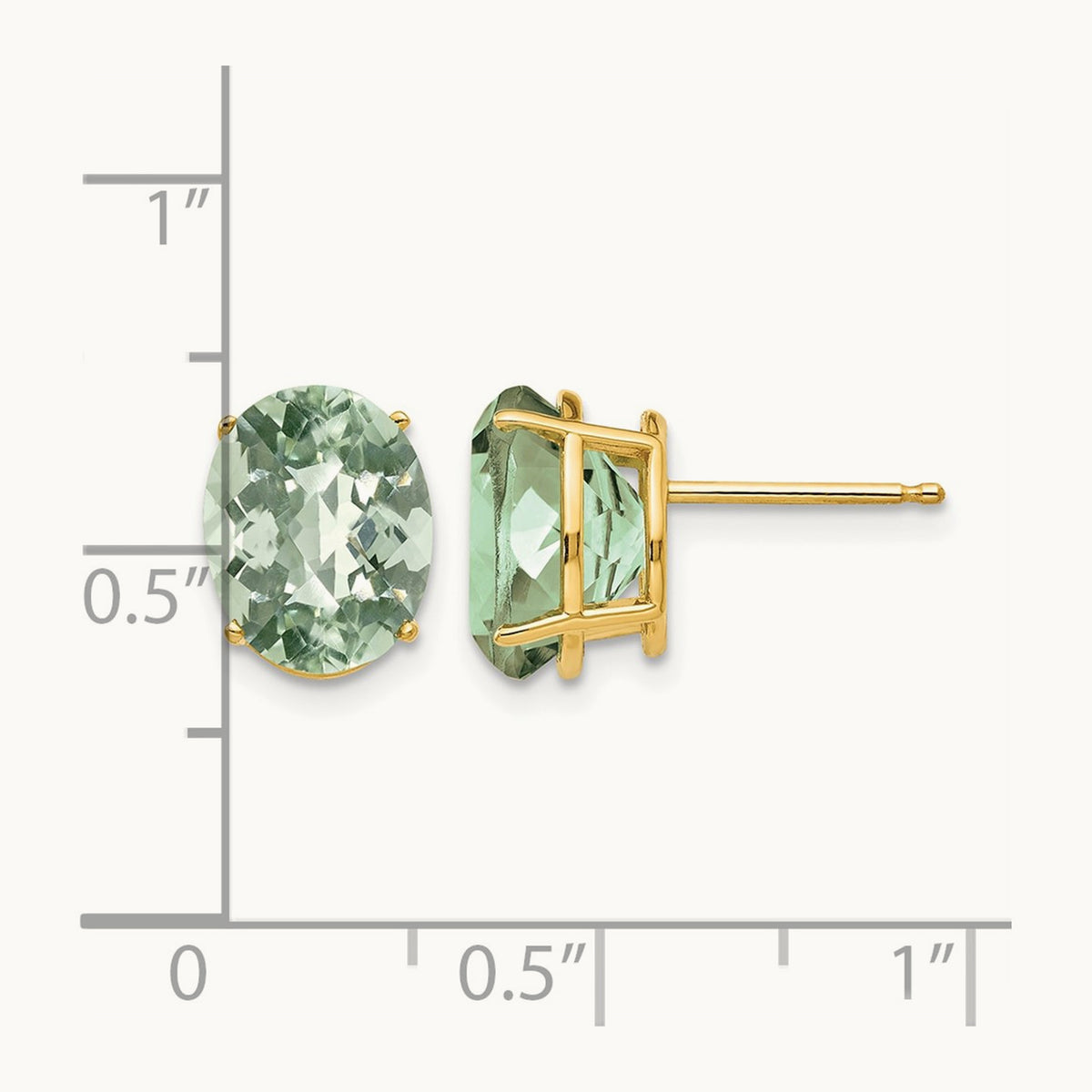 10x8 Oval Checker-Cut Green Quartz Earrings — 14K Yellow Gold
