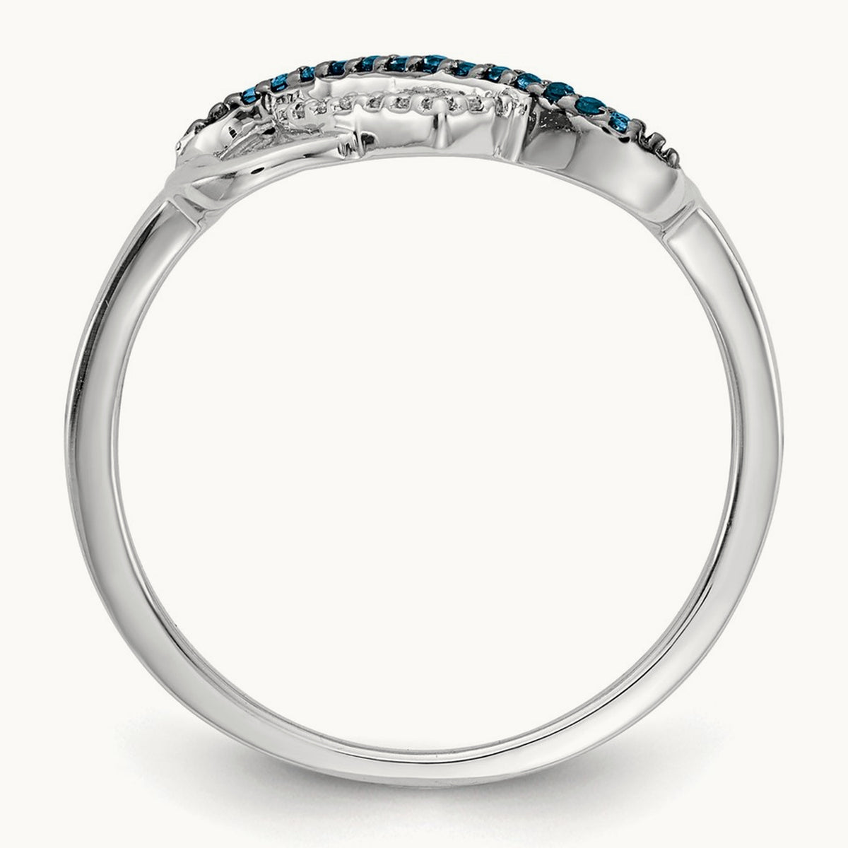 Blue and White Diamond Infinity and Heart Ring, 14K White Gold