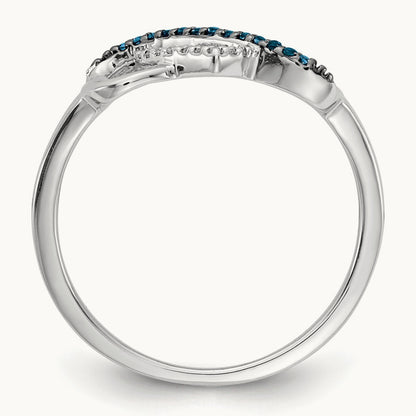 Blue and White Diamond Infinity and Heart Ring, 14K White Gold