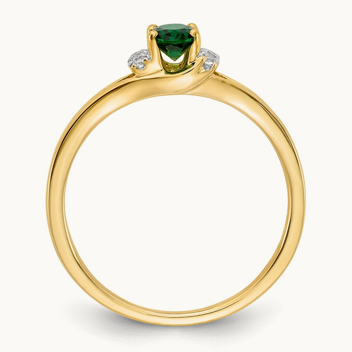 Diamond and Oval Emerald Ring — 14K Yellow Gold
