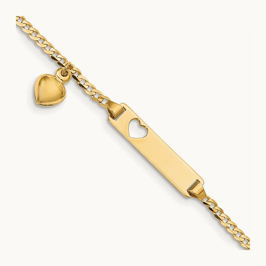 Cut-out Heart with Dangling Heart Children's Curb Link ID Bracelet — 5.5mm