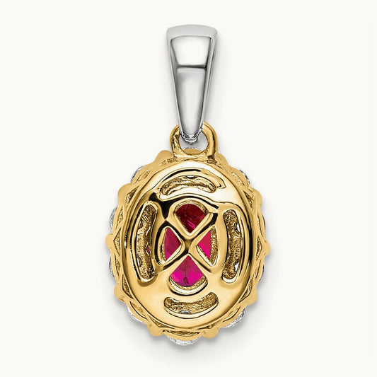 Oval Ruby and Diamond Halo Pendant, 14K Two-tone